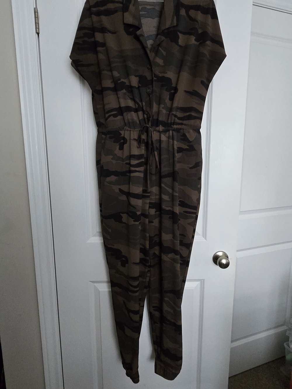 Camo Drawstring Utility Jumpsuit - Olive Green